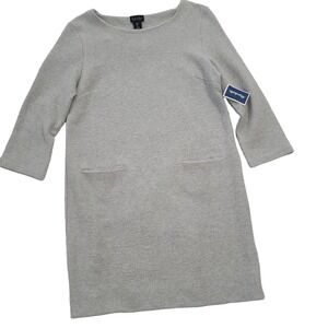 Nicole Miller New York Dress Gray Large 3/4 Sleeve Pockets Stretch Knit Short